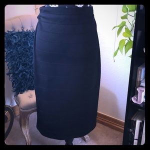 Olivia Blu Black Body Con Midi Pencil Skirt